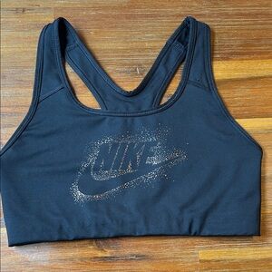 Nike Women's Black Sports Bra with Gold Glitter Logo